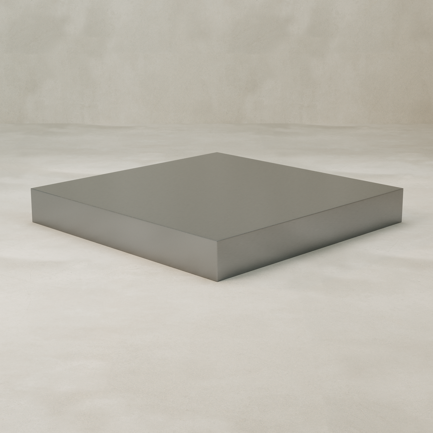 The Forge Steel XL Square Plinth features a large, flat, square steel design with clean edges and a minimalist, industrial style. It sits on a light, smooth surface against a neutral background, adding modern flair to any space.
