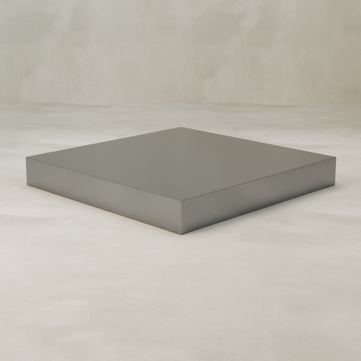 The Forge Steel XL Square Plinth features a large, flat, square steel design with clean edges and a minimalist, industrial style. It sits on a light, smooth surface against a neutral background, adding modern flair to any space.