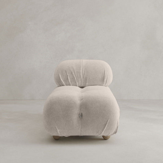 The Belmont Chair 2/3Rd Modular Sectional features modern, plush, armless seating with light beige upholstery and rounded edges, echoing the cloud sofa trend against a plain light gray background.