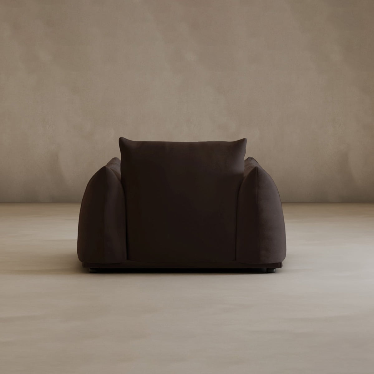 The Calypso Arm Chair delivers modern elegance with its overstuffed dark brown design, wide arms, and generous back cushion, offering plush comfort for ultimate relaxation.