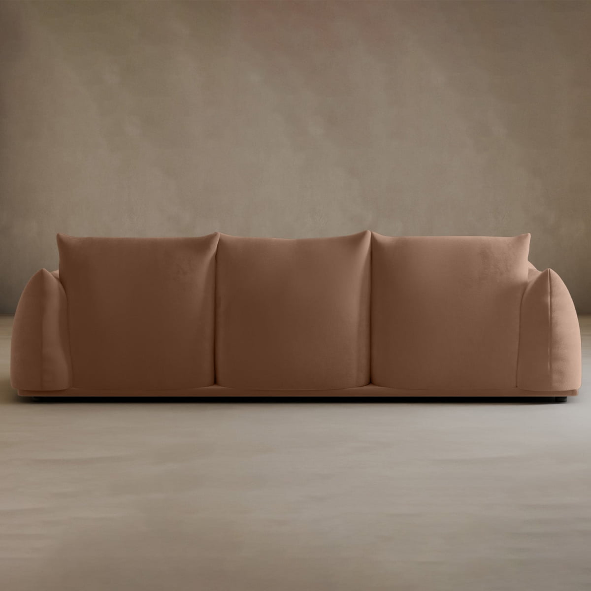 The Calypso Three Seater Sofa features a minimalist, modern design with plush arms and backrests in soft beige fabric—an ideal choice to elevate any living room.