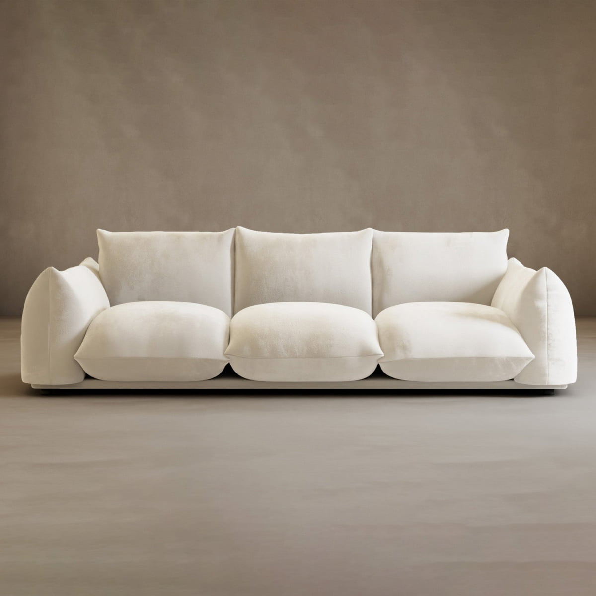 The Calypso Three Seater Sofa adds modern elegance to your home with its minimalist white design, three spacious seat cushions, and back pillows.