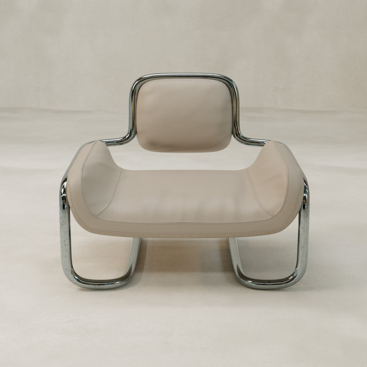 The Citron Chair is a modern lounge chair with ergonomic design, a chrome tubular frame, and light beige cushioned seat and backrest, displayed against a plain neutral background.