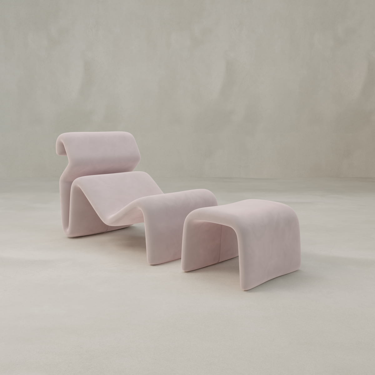 Infinity Chaise Lounge And Ottoman - VELVET / BLUSH