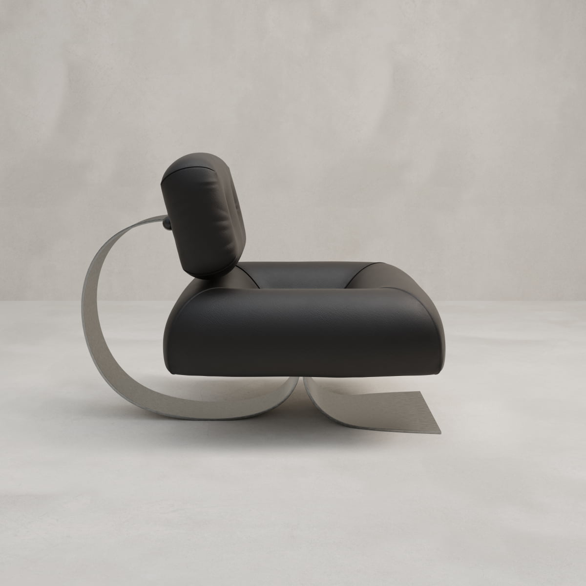 The Paolo Chair With Ottoman is a modern black lounge chair with a chic design, featuring a curved metal base and plush cushioned seat and backrest, shown against a plain light grey background.