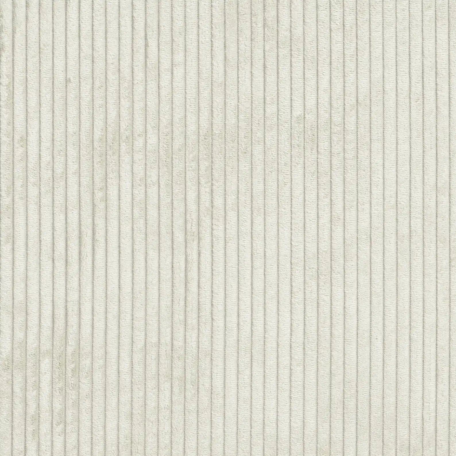 Close-up of Corduroy fabric in light beige, featuring vertical ribbing and soft, raised lines running parallel across the surface.