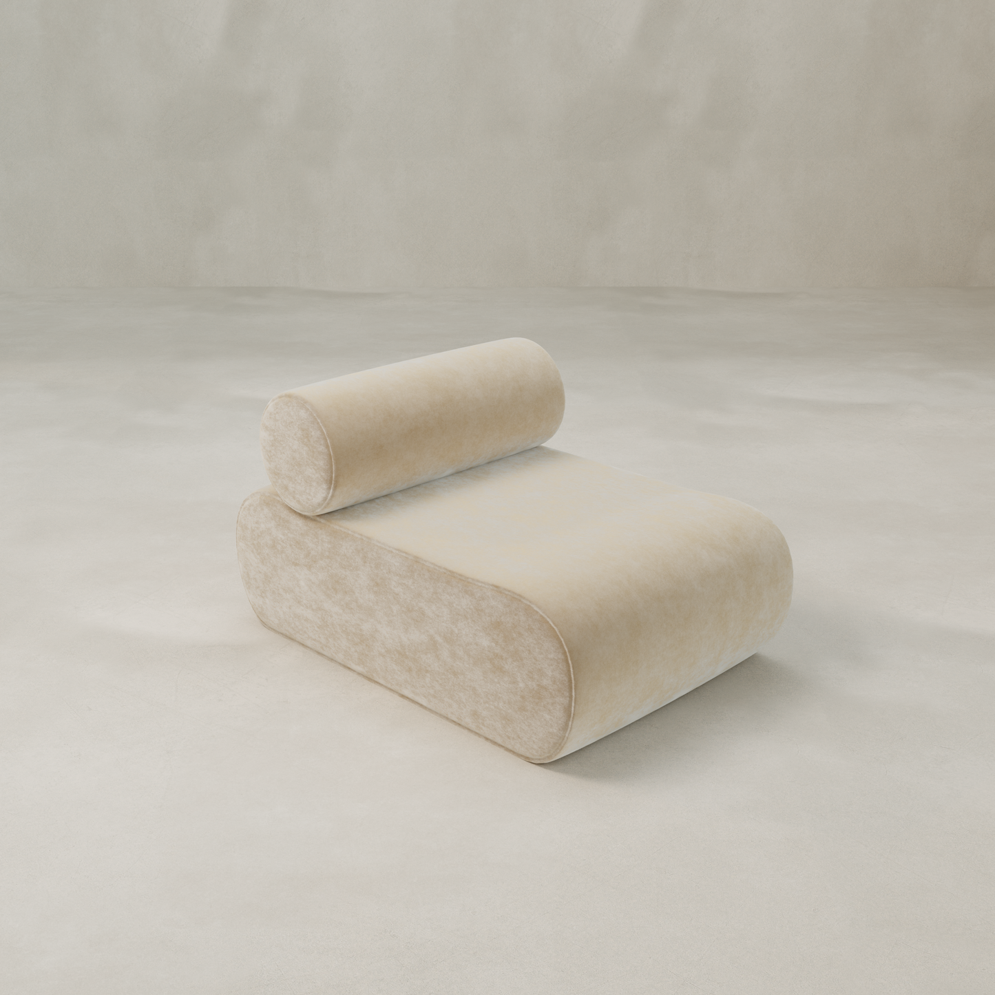 The Nuage Modular Lounge Chair features a modern, minimalist design in beige boucle upholstery with rounded edges and a cylindrical backrest, shown against a plain, light background.