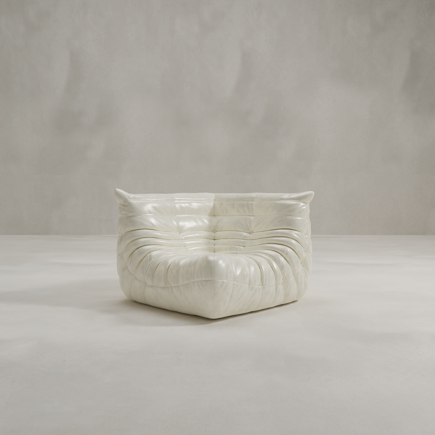 The Rolo Lounge Corner Sofa, in white, sits elegantly in a room with mid-century design elements.